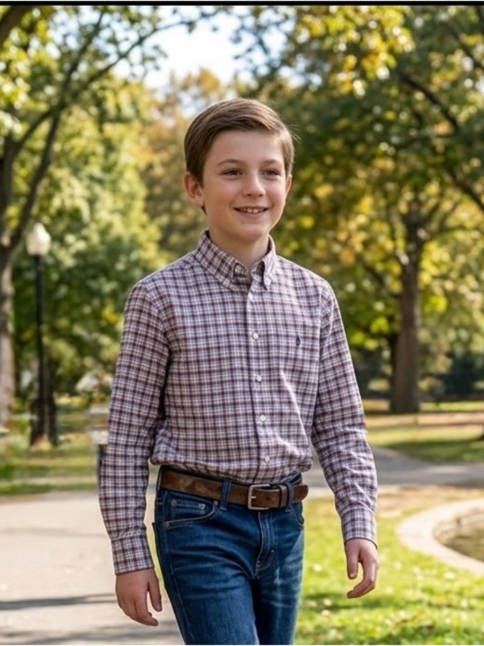 Ralph Lauren Boys Plaid Button-Down Shirt - Blue & Red Plaid Size M (10-12)